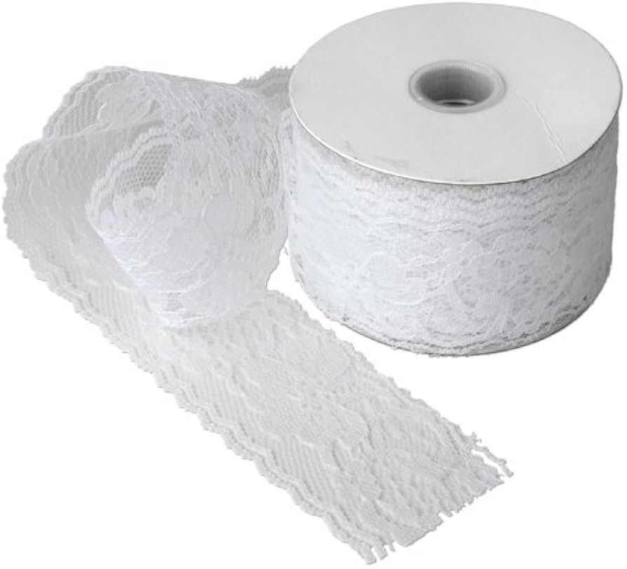 2" Wide x 25 Yards White Floral Pattern Lace Ribbon for Decorating, Floral Designing and Crafts | Amazon (US)