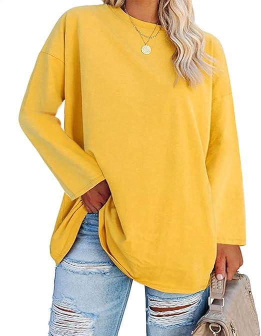 Women's Plus Size Tops Long Sleeve Crew Neck Oversized T Shirts Loose Casual Tunics | Amazon (US)