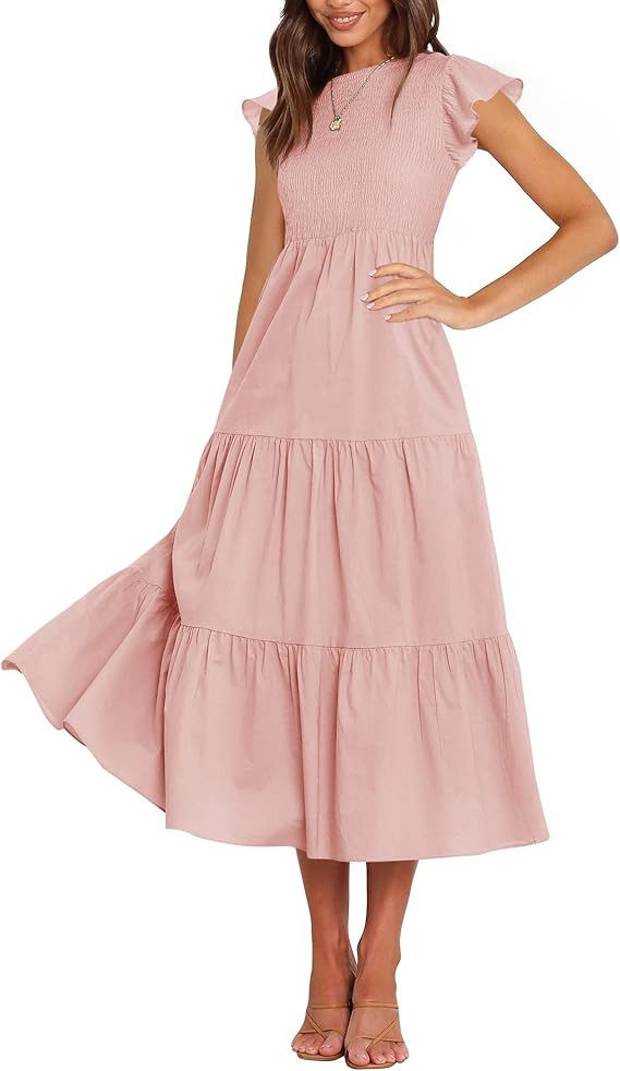 BTFBM Women Casual Short Sleeve Crew Neck Summer Dress Bohemian Floral Printed Flowy Maxi Dresses... | Amazon (US)