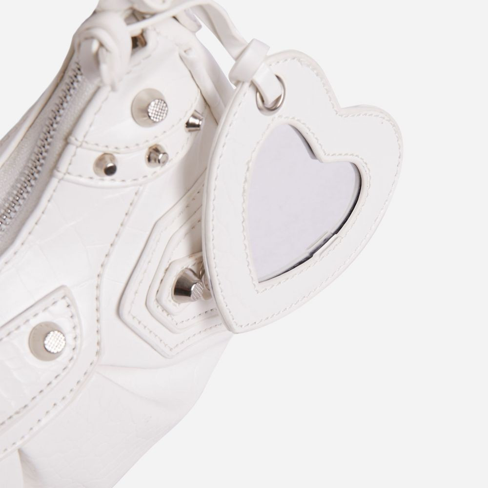 Harlin Studded Purse Detail Shoulder Bag In White Faux Leather | EGO Shoes (US & Canada)