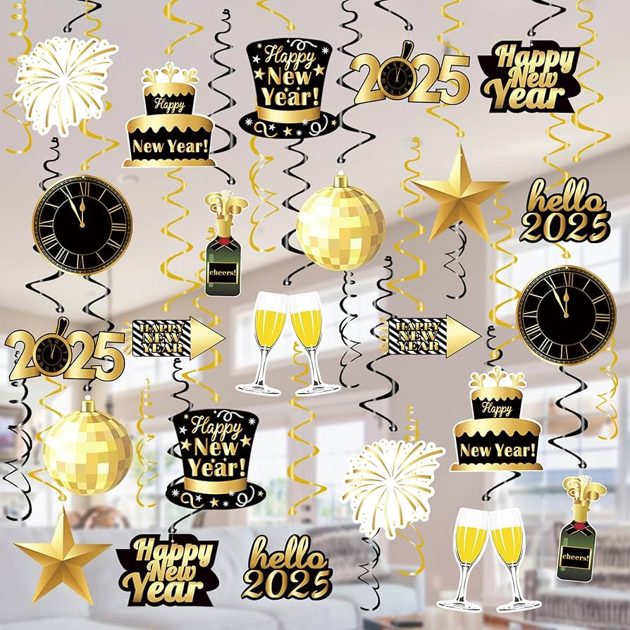 Tifeson 36 Pcs Happy New Year Decorations Hanging Swirls - Happy New Year Decorations 2025 - New ... | Amazon (US)