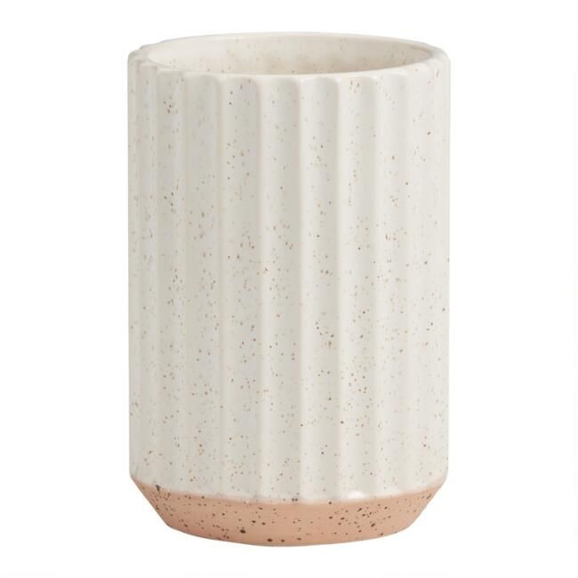 Tall White and Terracotta Speckled Ribbed Vase | World Market