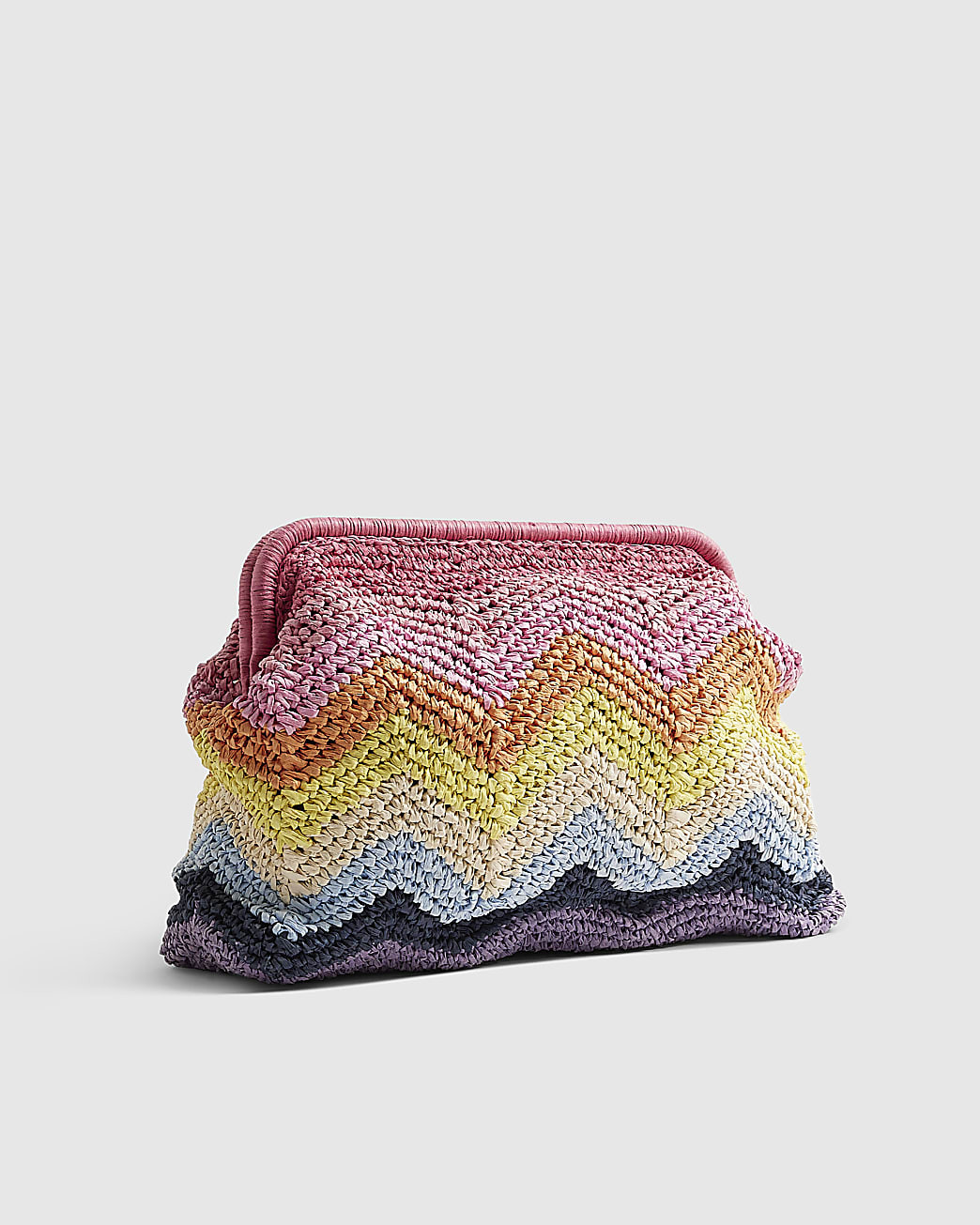 Pink Raffia Chevron Clutch Bag | River Island UK & IE