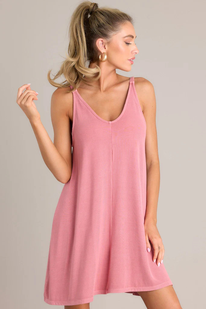 Into The Sky Ribbed Rose Pink Mini Dress | Red Dress