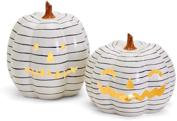 Two's Company Jack-o-Lantern Set of 2 Stripped LED Pumpkins | Amazon (US)