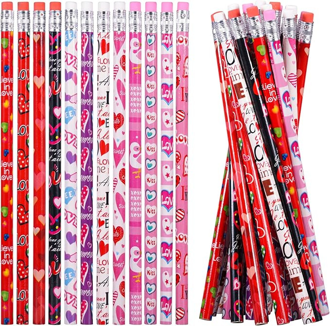 24 Pieces Valentine's Day Pencils for Kids Valentines Pencil Bulk Holiday Pencils with Top Eraser... | Amazon (US)