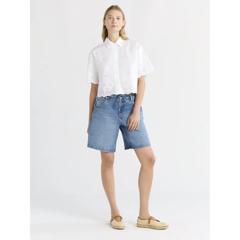 Free Assembly Women's and Women's Plus Cropped Cotton Eyelet Shirt, Sizes XS-4X | Walmart (US)