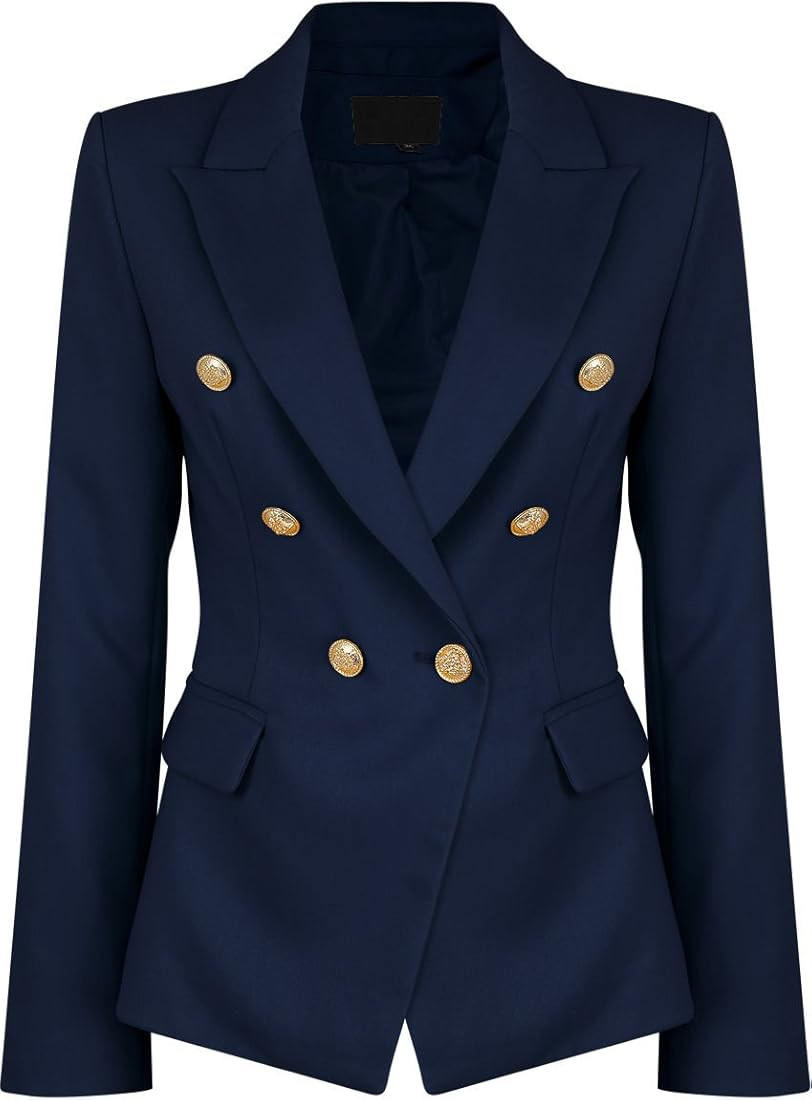 Womens Double Breasted Military Style Blazer Ladies Coat Jacket | Amazon (US)