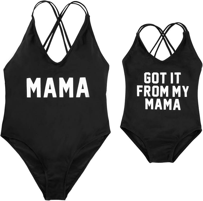 Mommy and Me Swimsuits One Piece Letter Print Matching Bathing Suit | Amazon (US)