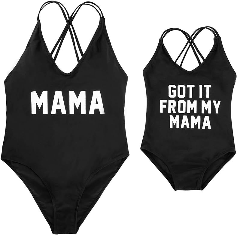 Mommy and Me Swimsuits One Piece Letter Print Matching Bathing Suit | Amazon (US)