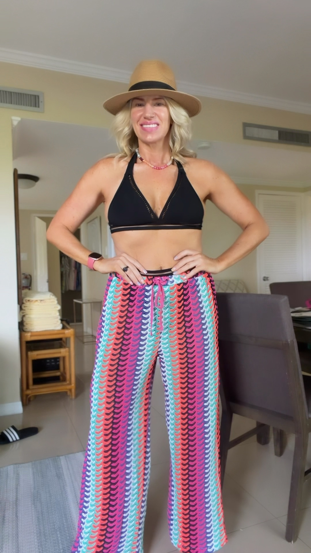 Day 1 swimsuit + coverup 
Obsessed with this tie halter bikini and crochet pants 
Both fit tts and pants come in other colors

#LTKTravel #LTKSwim #LTKOver40