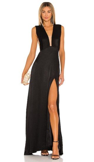 Genevie Satin Gown in Black | Revolve Clothing (Global)