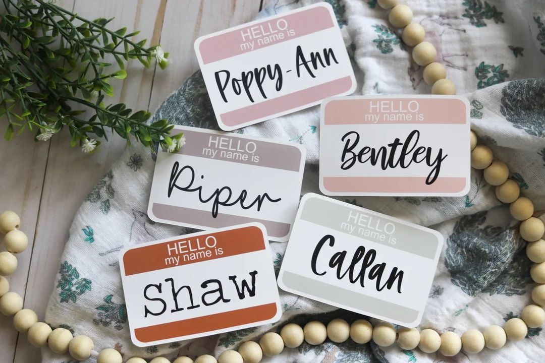 Hello My Name is  Personalized Modern Baby Name Tag Sticker - Etsy | Etsy (US)