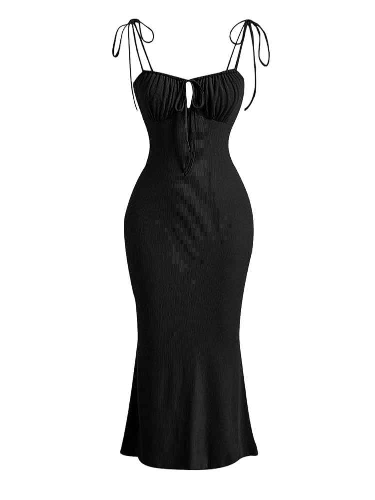 Verdusa Women's Ruched Knot Front Tie Shoulder Sleeveless Fishtail Bodycon Cami Dress | Amazon (US)
