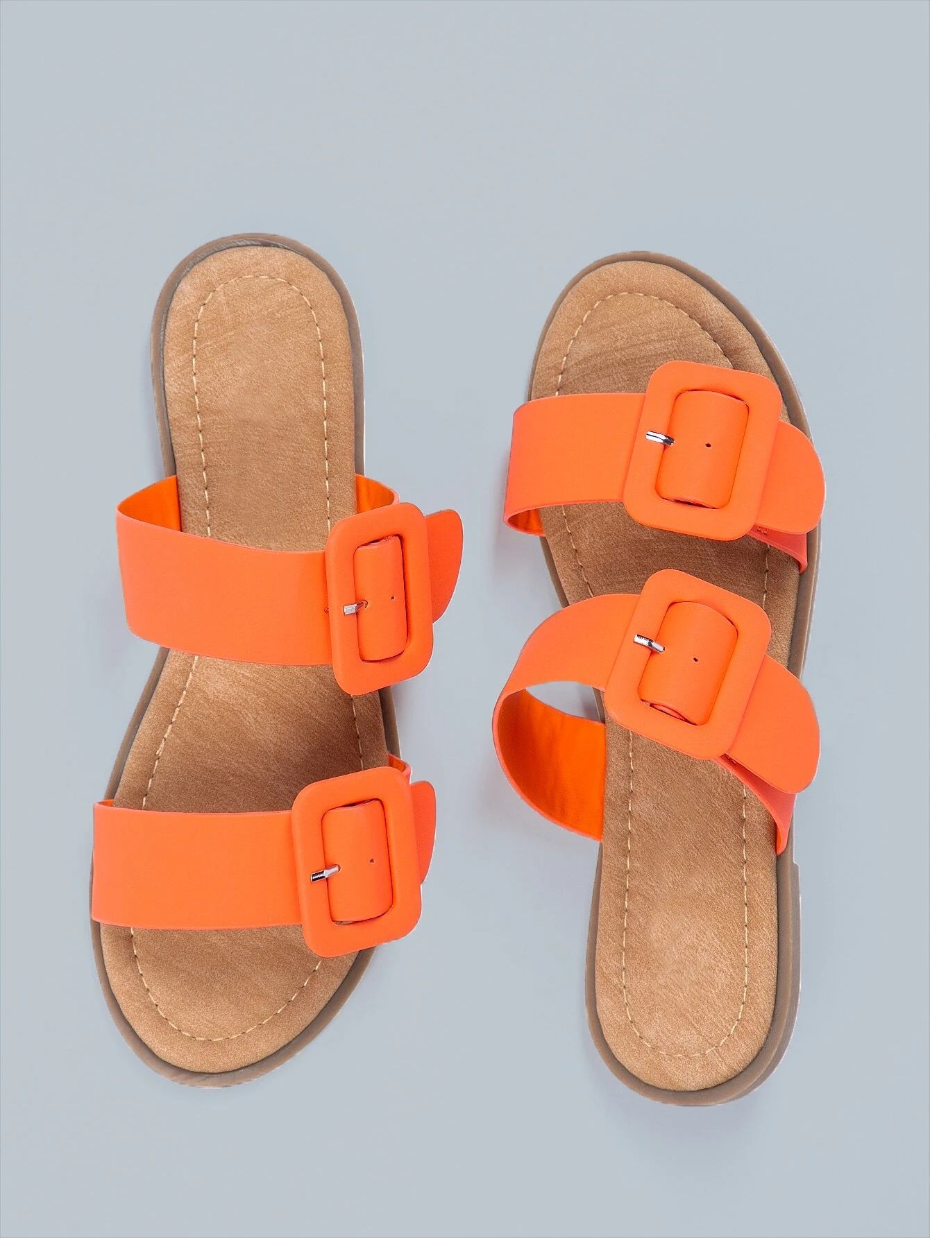 Open Toe Two Buckle Band Slide Sandals | SHEIN