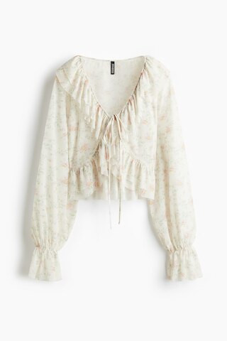 H & M - Ruffle-Trimmed Mesh Blouse - White | H&M (US + CA)
