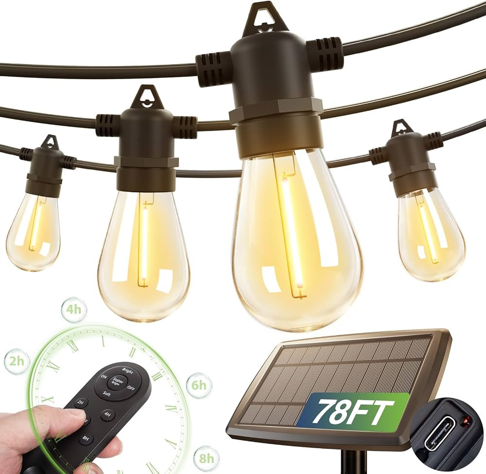 addlon 78(72+6) FT Solar String Lights Outdoor Waterproof with USB Port & Remote Control Solar Pa... | Amazon (US)