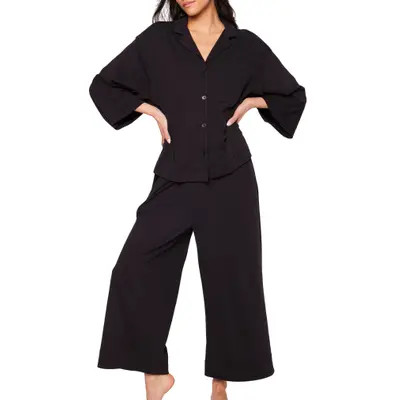 Petite Plume Luxe Pima Cotton Wide Leg Pajamas in White at Nordstrom, Size X-Large | Nordstrom