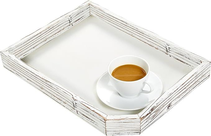 Rustic Farmhouse Style Rectangular Wood Serving Tray with Distressed Whitewash Finish - MyGift | Amazon (US)