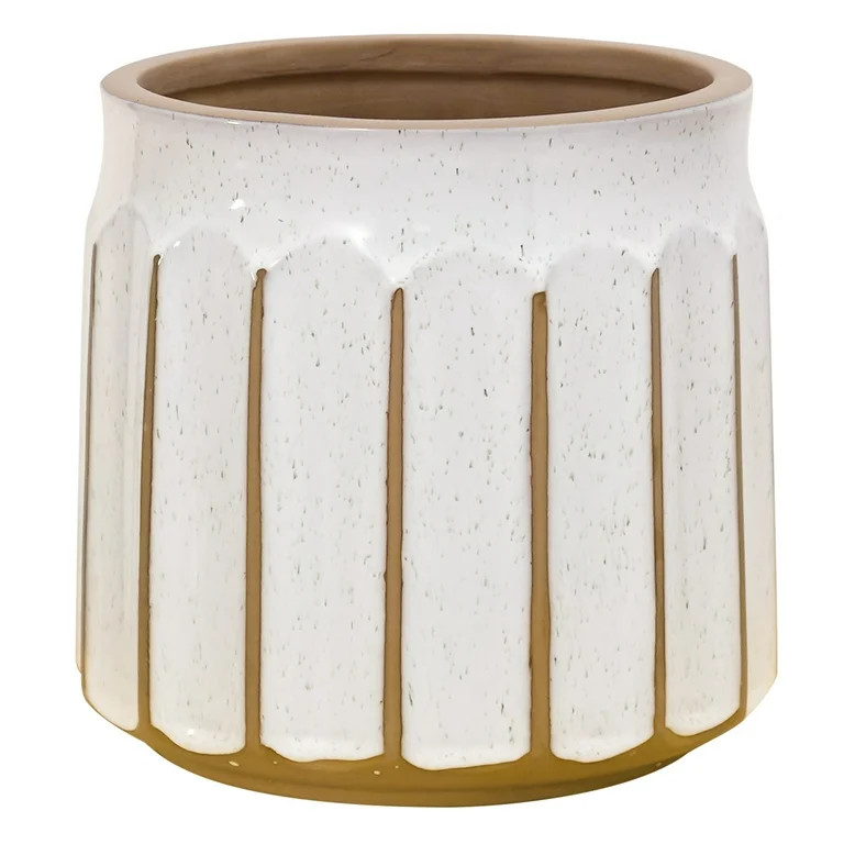 Better Homes & Gardens 8" x 8" x 8" Round White and Brown Ceramic Plant Planter - Walmart.com | Walmart (US)