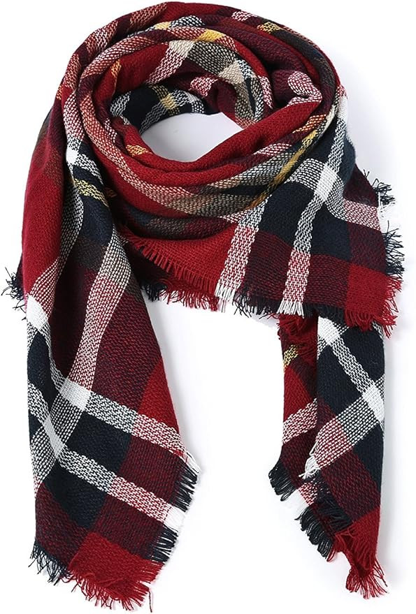 Women's Fall Winter Scarf Classic Tassel Plaid Scarf Warm Soft Chunky Large Blanket Wrap Shawl Sc... | Amazon (US)