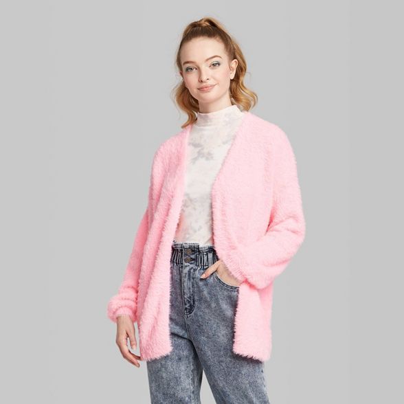 Women's Long Sleeve Open Front  Fuzzy Cardigan - Wild Fable™ Pink | Target