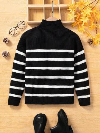 $7.80$13.00-40%SHEIN Kids Y2Kool Tween Girl Striped & Heart Pattern Mock Neck Sweater5.00(1)SizeU... | SHEIN