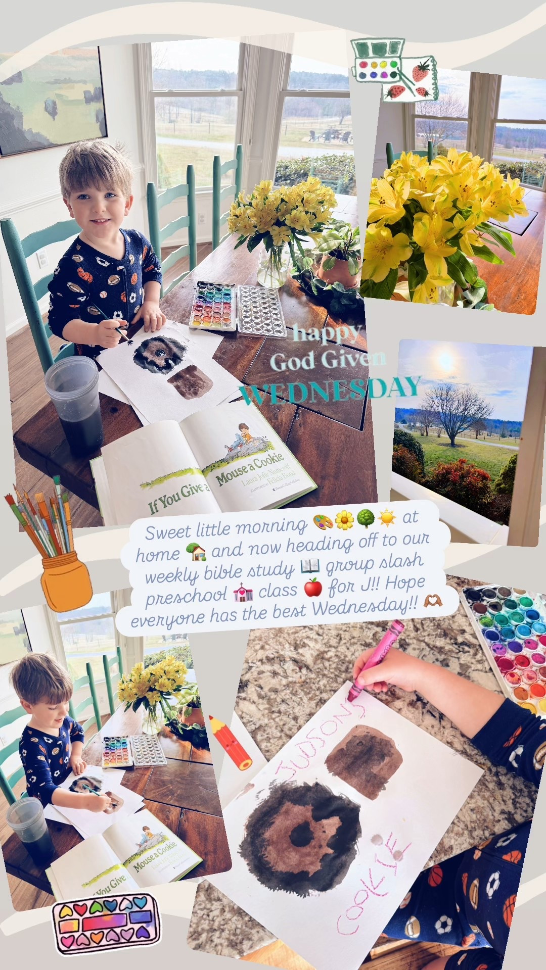 Sweet little morning 🎨🌼🌳☀️ at home 🏡 and now heading off to our weekly bible study 📖 group slash preschool 💒 class 🍎 for J!! Hope everyone has the best Wednesday!! 🫶🏽