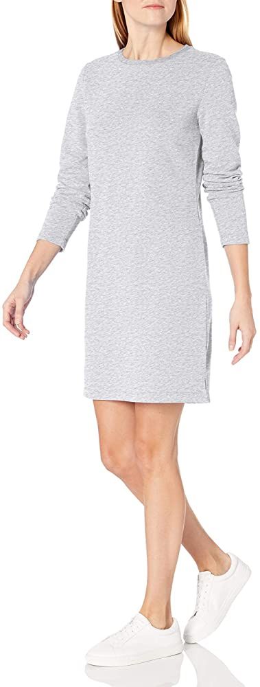 Amazon Essentials Women's Crewneck Long-Sleeve French Terry Fleece Above-The-Knee Dress | Amazon (US)