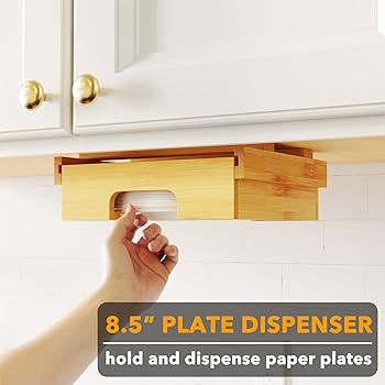 SpaceAid 8.5-inch Paper Plate Dispenser, Under Cabinet Bamboo Plates Holder, Kitchen Counter Vert... | Amazon (US)