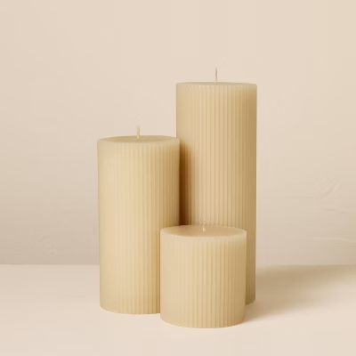 3ct Unscented 3x3/3x6/3x8 Ribbed Pillar Candles - Hearth & Hand™ with MagnoliaThis item is not ... | Target