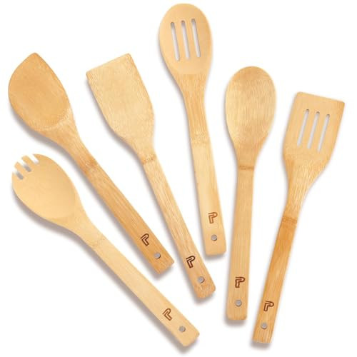 6 Piece Wooden Spoons - Natural Bamboo Wood Cooking Utensils Set,Nonstick Wooden Spatula & Spoons for Cooking,Premium Wood Kitchen Utensil Set,Housewarming Gifts New Home | Amazon (US)