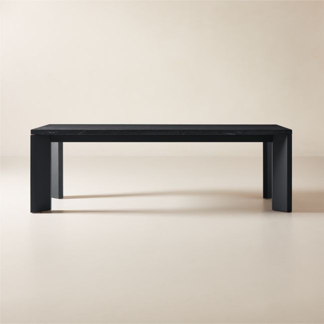 Sydney 95" Rectangular Black Marble Dining Table with Black Steel Legs | CB2