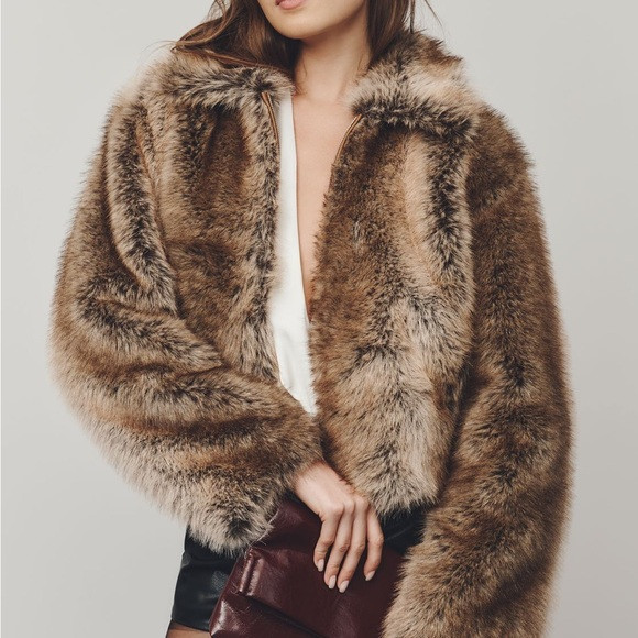Anthropologie Maeve Cropped Faux-Fur Jacket Brown Mink M NWT | Poshmark