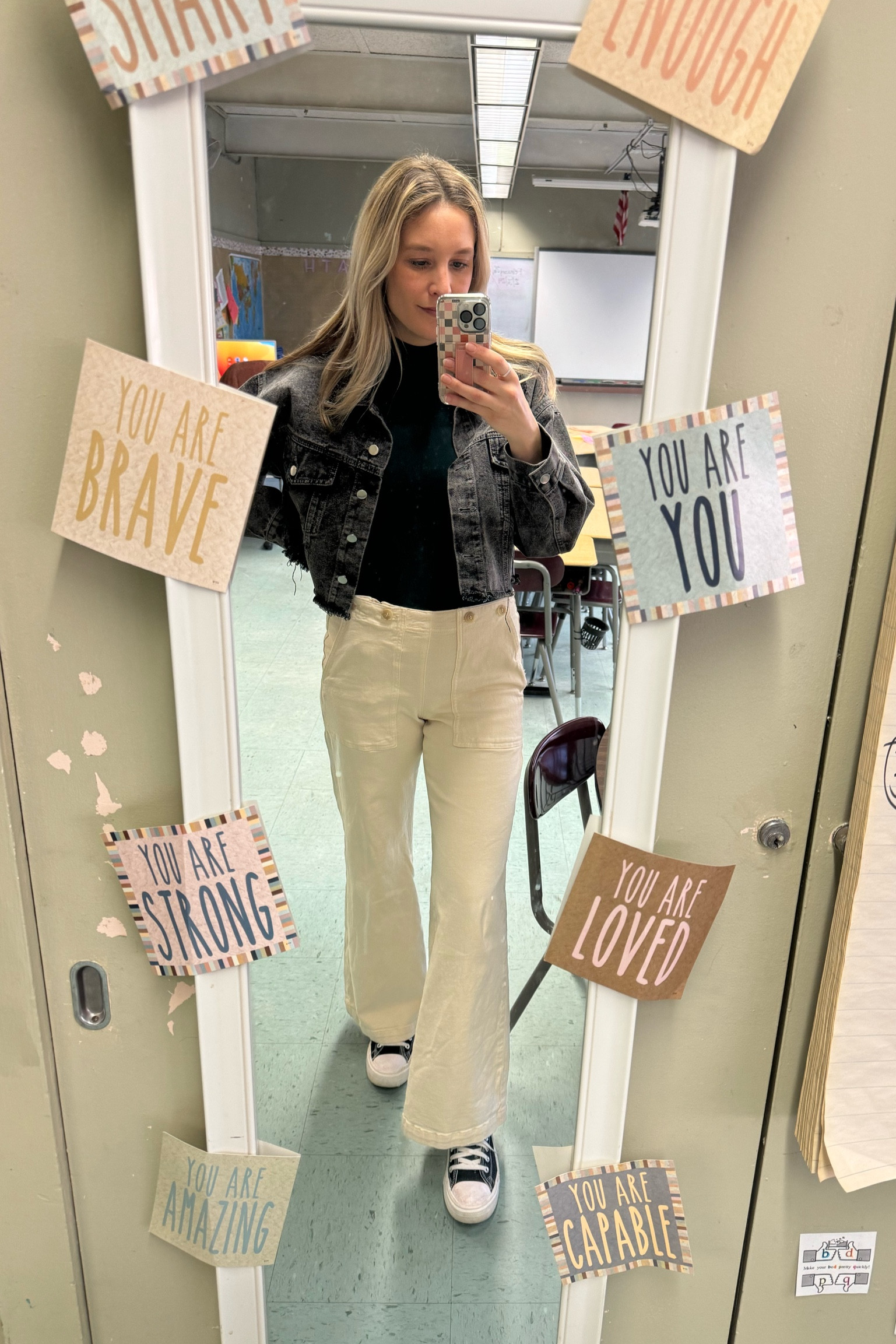 Monday teacher outfit 

Converse move sneakers
Anthro outlet pants
Aerie bodysuit
SHEIN jacket

#LTKfindsunder50 #LTKmidsize #LTKworkwear