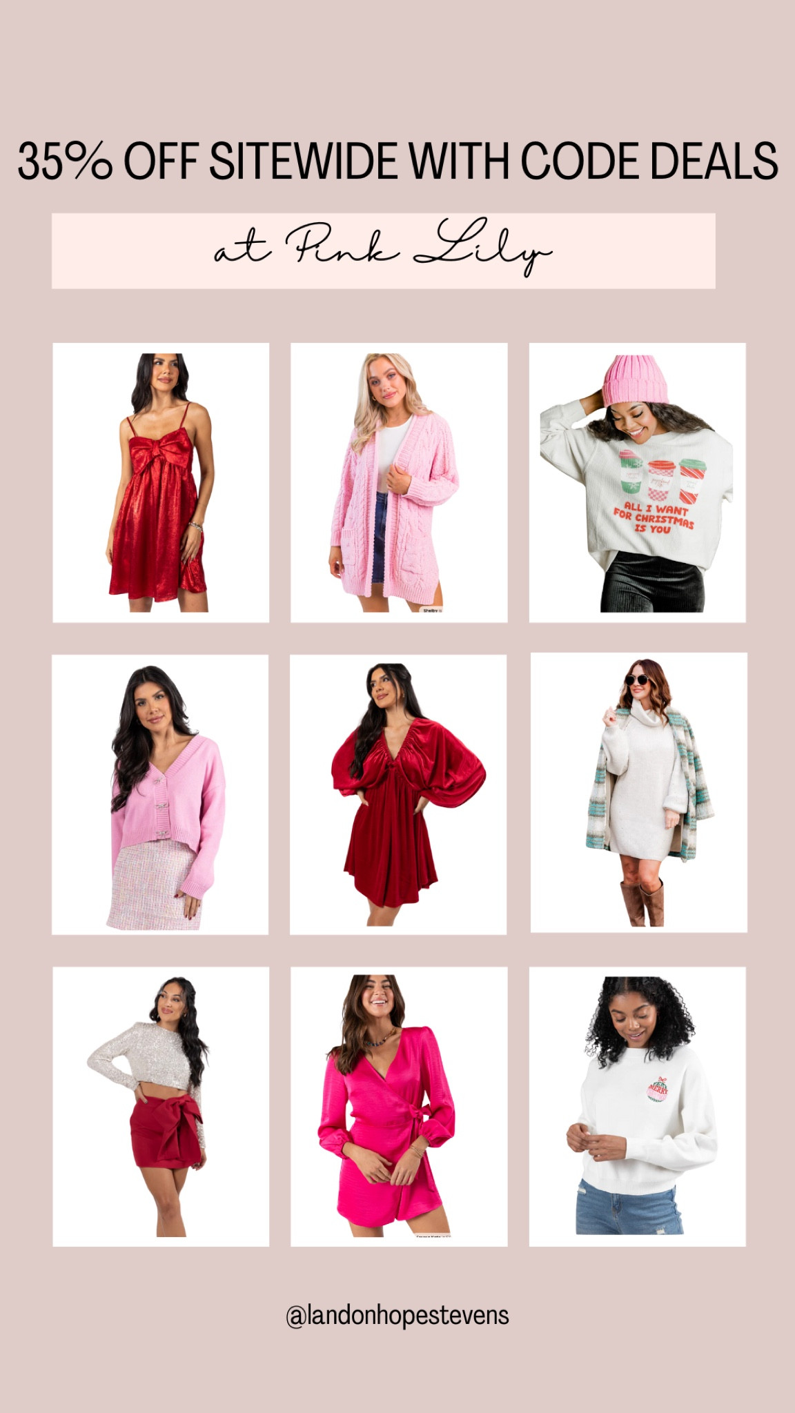 🎀🌟 35% OFF Sitewide at Pink Lily! Whether you're looking for festive holiday outfits, cozy sweaters, or chic dresses, Pink Lily has everything you need to slay the season. Use code DEALS to save on your faves and elevate your wardrobe. Tap to shop these trendy picks and get ready to shine! 💕✨ #PinkLilyStyle #HolidayFashion #BlackFridayDeals #ChicAndTrendy #WardrobeGoals

#LTKCyberWeek #LTKStyleTip #LTKSaleAlert