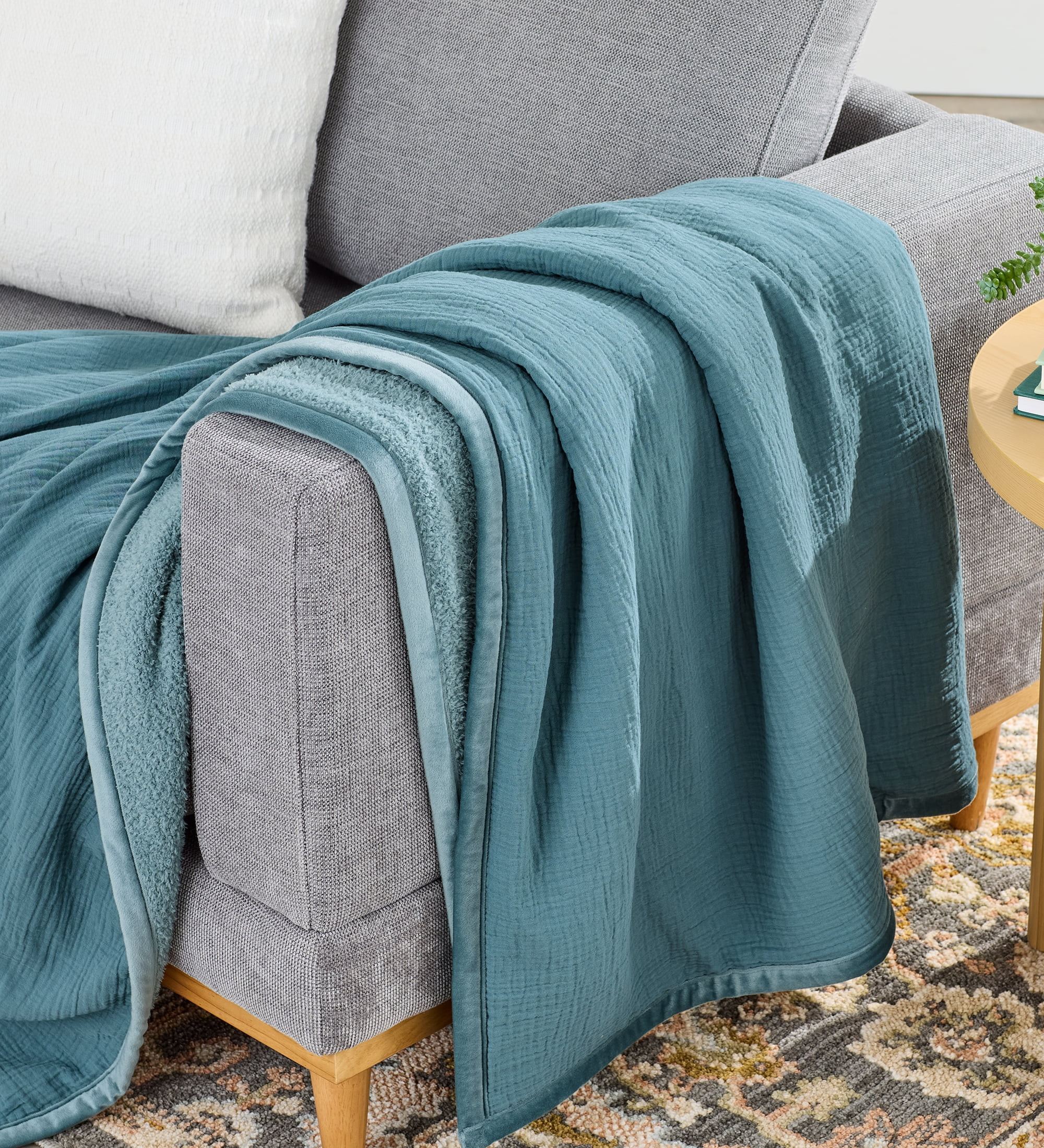 Better Homes & Gardens Gauze Reverse to Cozy Knit Super Soft Throw Blanket, Oversized, Nimbus Blu... | Walmart (US)