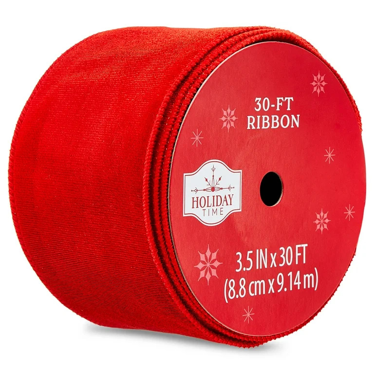 Red Velvet Christmas Ribbon, 3.5" x 30', by Holiday Time | Walmart (US)