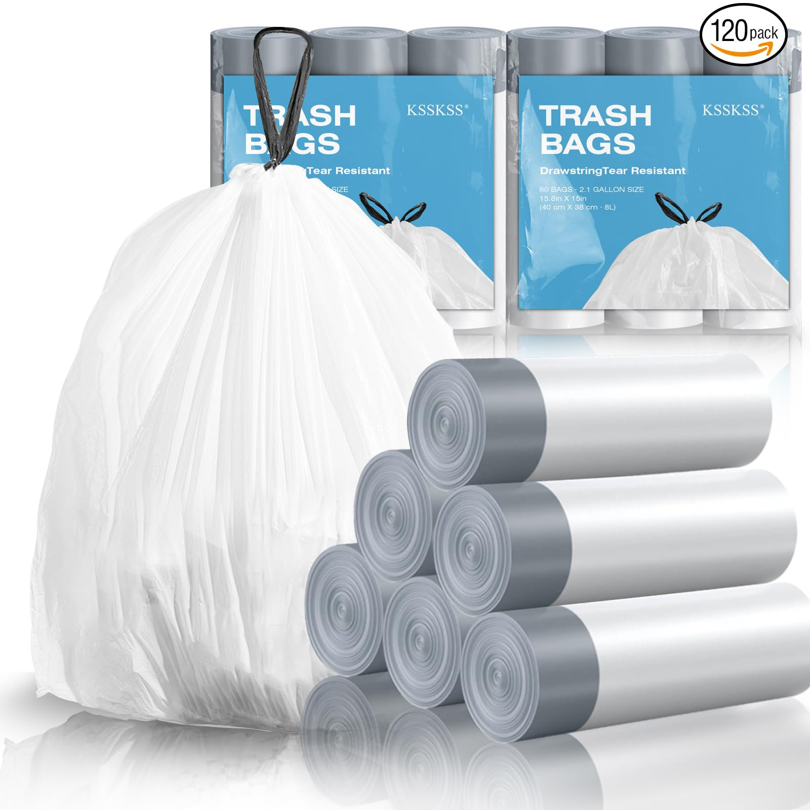 120 Counts 1.6 Gallon Mini Drawstring Trash Bags, Small Garbage Bags by KSSKSS, Code a fit 4.5-8 ... | Amazon (US)