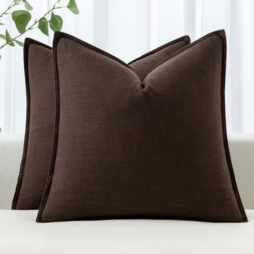 MIULEE Decorative Linen Pillow Covers 18x18 Inch Dark Brown Boho Farmhouse Neutral Winter Couch T... | Amazon (US)