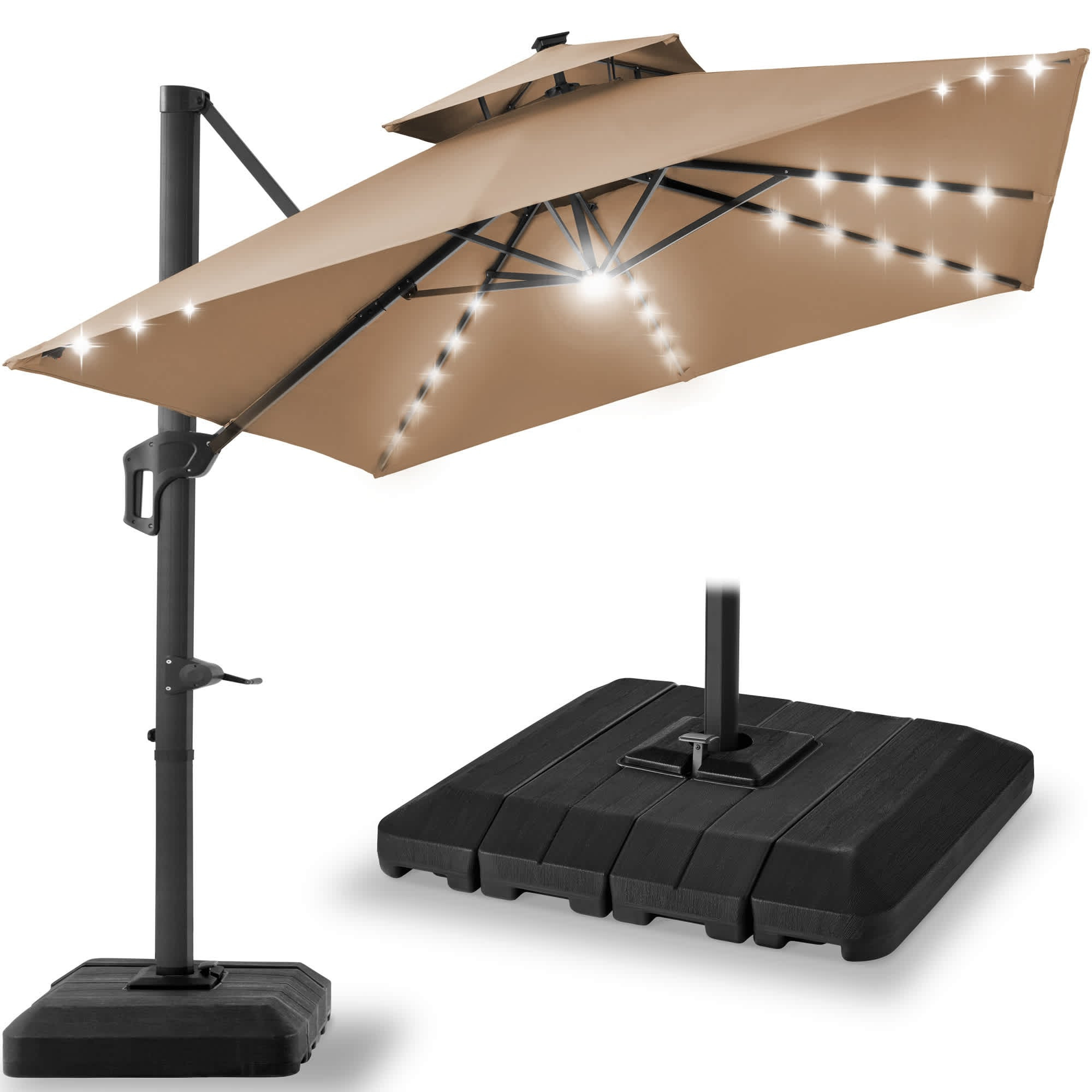 Best Choice Products 10x10ft 2-Tier Square Outdoor Solar LED Cantilever Patio Umbrella w/ Base Included - Tan Polyester one_size | SKY6467 | Lowe's