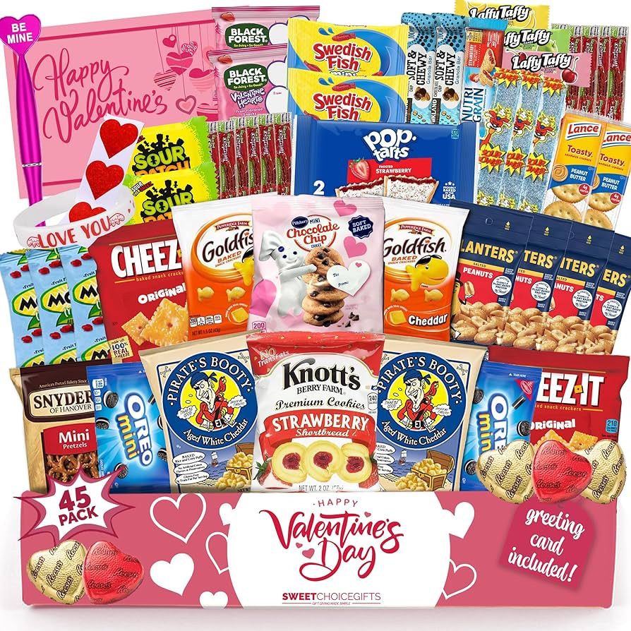 Valentine's Day Care Package (45ct) Snacks Chocolates Candy Gift Box Assortment Variety Bundle Cr... | Amazon (US)