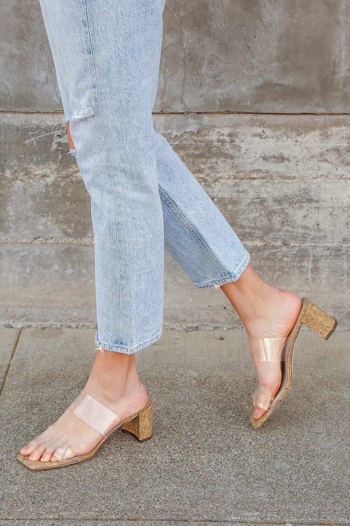 Jace Clear and Cork High Heel Sandals | Lulus (US)