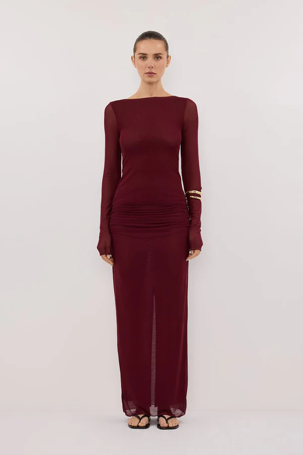 NYRA WINE LONG SLEEVE MESH TOP | DISSH