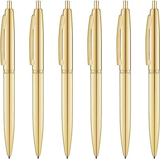 Unibene 6 Pack Gold Click Ballpoint Pens - Black ink Medium Point(1 mm), Metallic Retractable Pen... | Amazon (US)