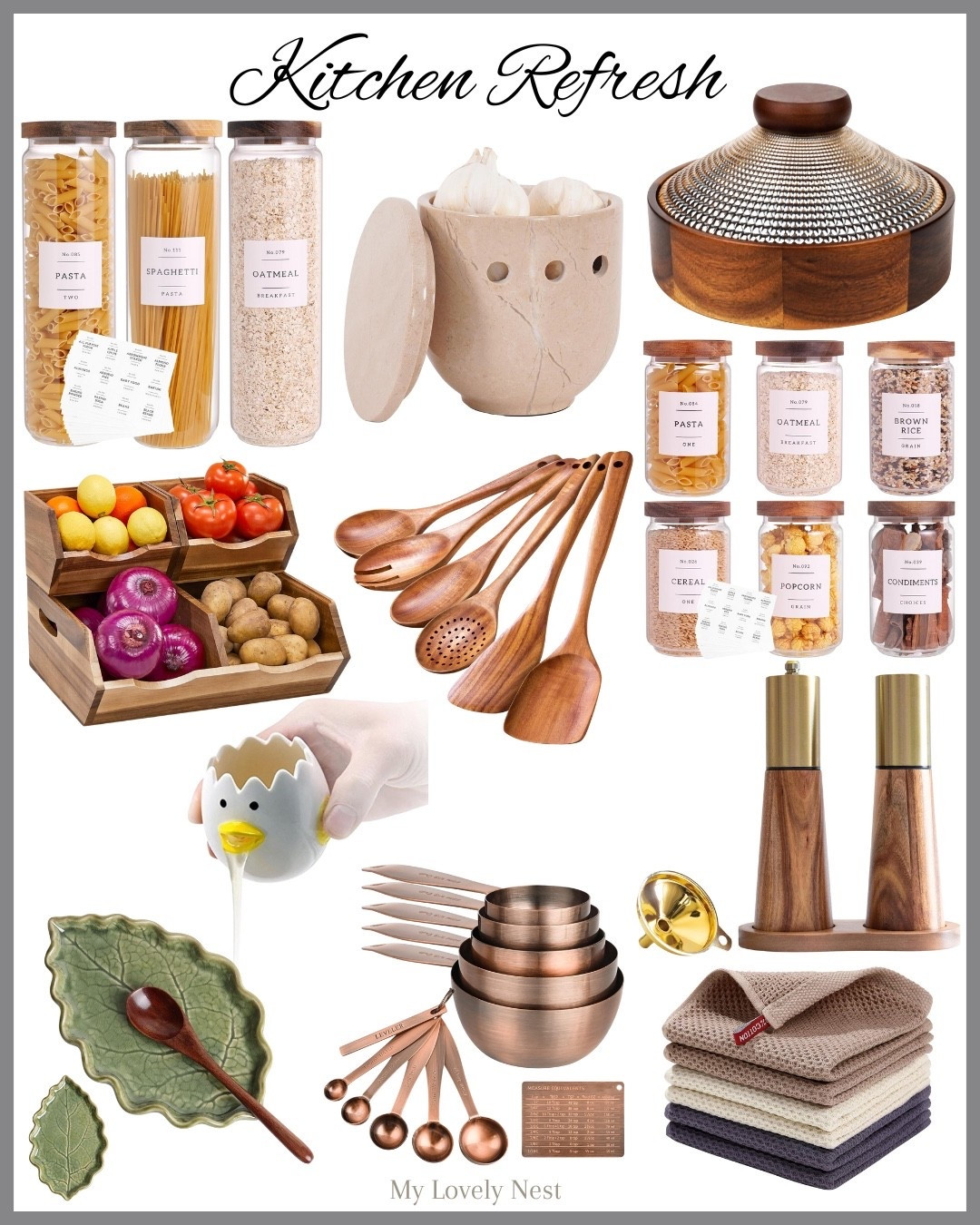 Cozy kitchen essentials that are actually functional and beautiful

Measuring Cups and Spoons Set, Wood Pantry Storage Bins Potato and Onion Storage Bins, Pantry Organizer Wooden Baskets, Wooden Snack Box with Glass Lid
Glass Pantry Storage Jars, Egg Separator, Marble Garlic Keeper, Salt Shaker and Pepper Grinder, Wooden Spoons, Cotton Waffle Weave Kitchen Dish Cloths, Ceramic Spoon Rest. Amazonfinds 

#LTKFindsUnder50 #LTKHome #LTKFindsUnder100