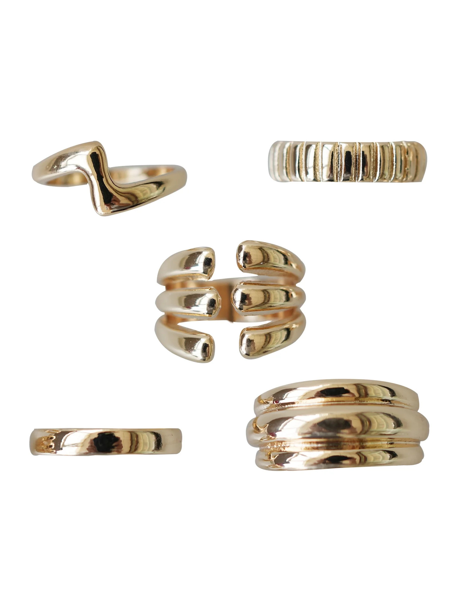Time and Tru Women’s Open Front Metal Ring Stacking Set, 5-Piece, Gold-Tone - Walmart.com | Walmart (US)