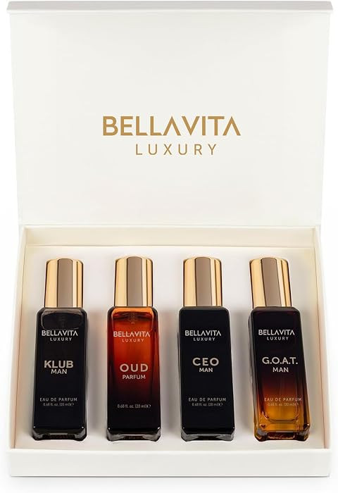BellaVita Luxury Men's Perfume Gift Set with CEO Man, G.O.A.T., KLUB & OUD | 4 x 20ml (80ml) | Lo... | Amazon (US)