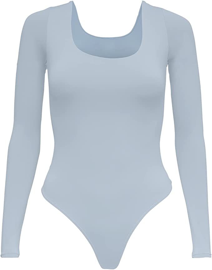 Almere Basics Long Sleeve Double Lined Contour Bodysuit - Basic Thong Style Long Sleeve Bodysuit ... | Amazon (US)