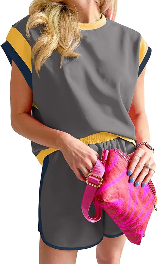 SHEWIN Women's Two Piece Lounge Sets Casual Short Sleeve Pullover Tops Matching Shorts Loungewear... | Amazon (US)